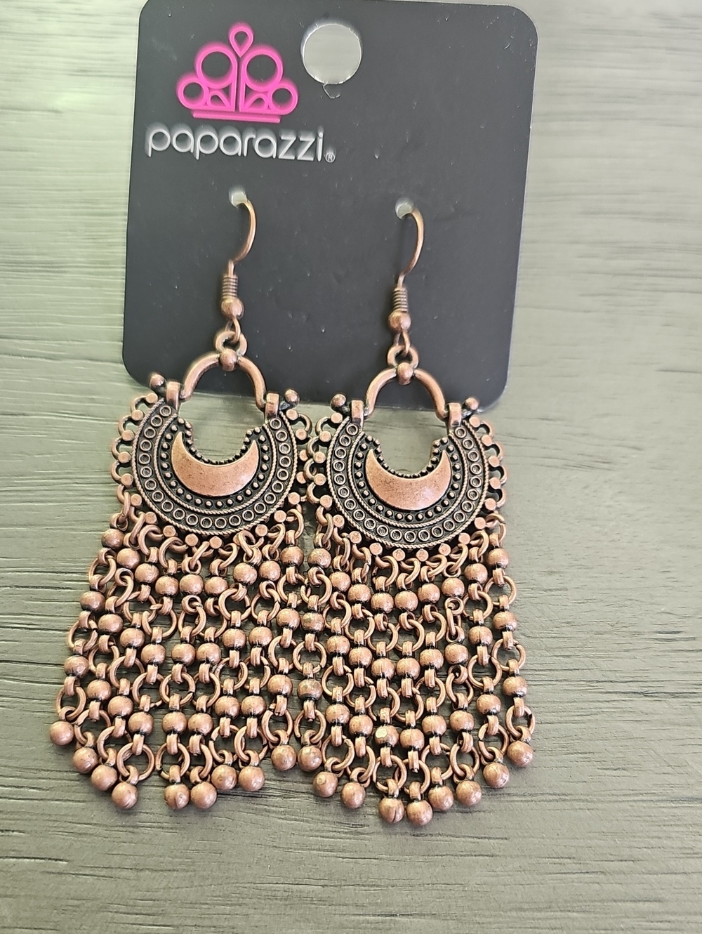 paparazzi Copper-Tone Boho Crescent Fringe Earrings